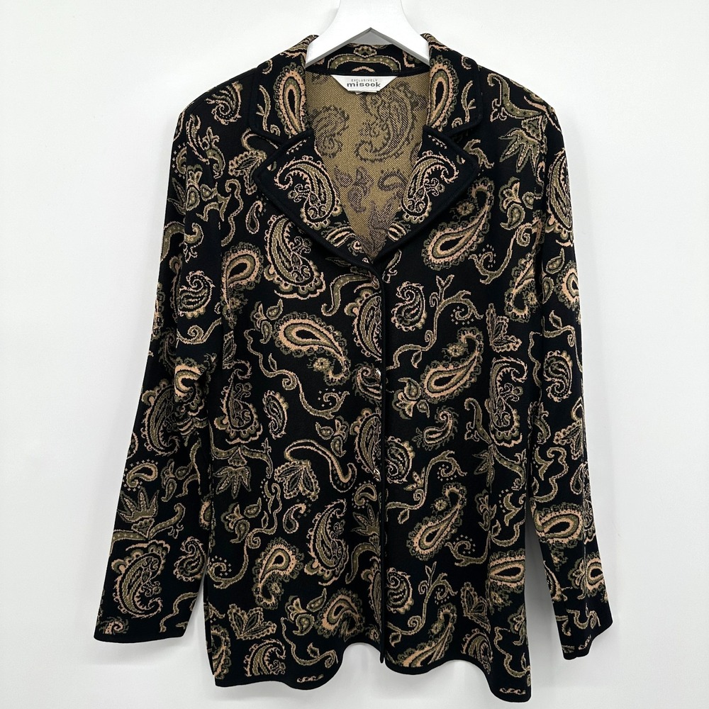 Vintage Exclusively Misook Jacket Cardigan Large Stretch Paisley Artsy Old Money